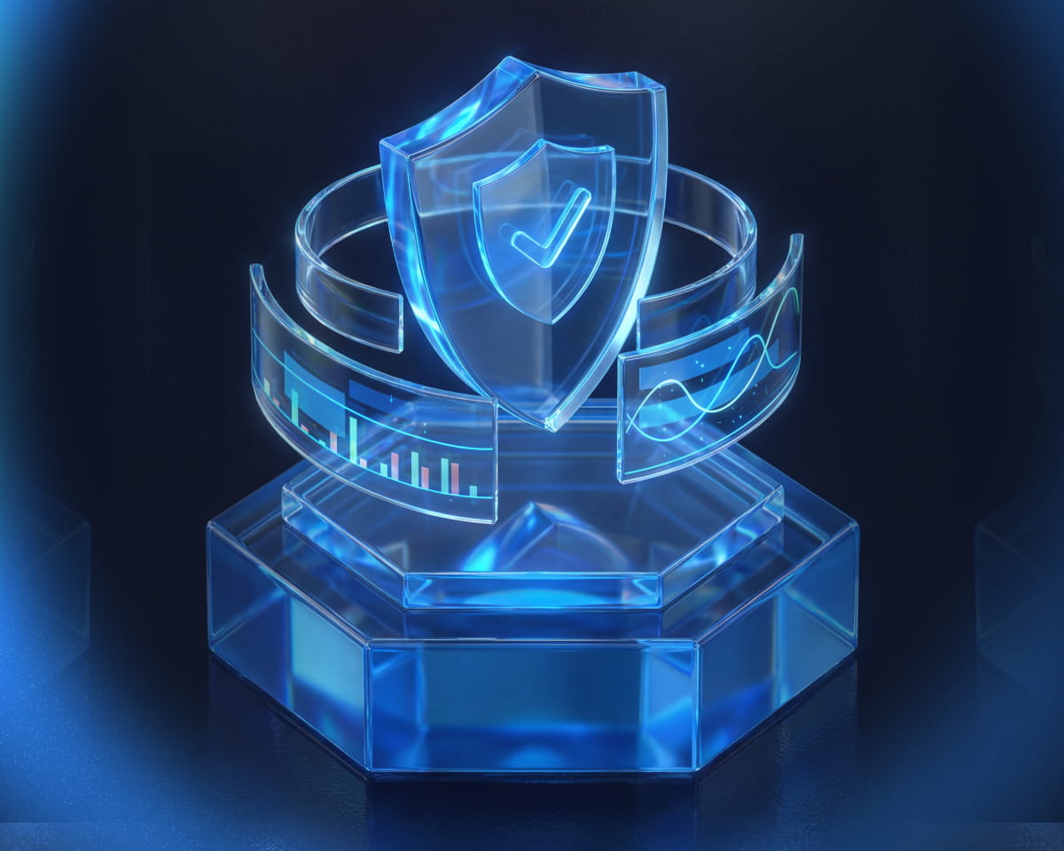 Transparent blue shields representing protected network sourcing